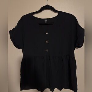 SHEIN Black Textured Button Blouse